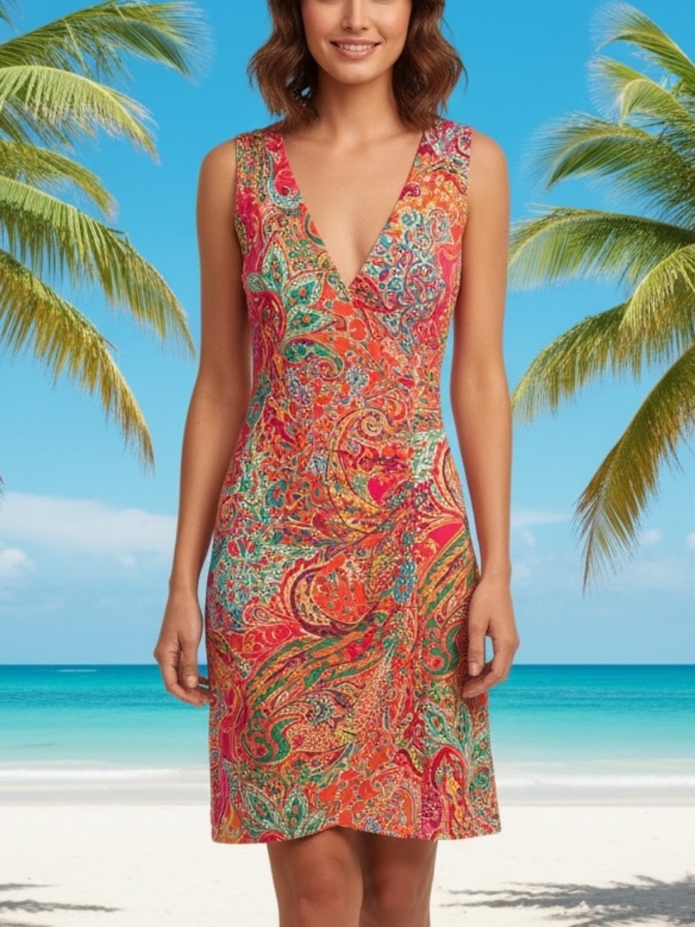 Lauren Ralph Lauren NWT PaisleyFaux Wrap Dress Ruched Sleeveless V-Neck  XSP